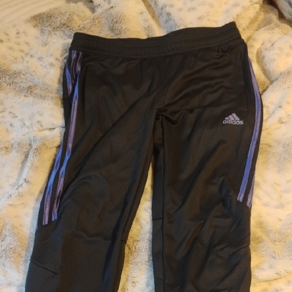 Adidas Womens Black Joggers with Purple Stripes